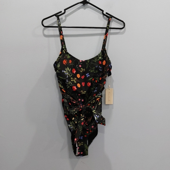 Hutch Zenna Ruched One Piece Swimsuit Black Garden Floral - Picture 2 of 9